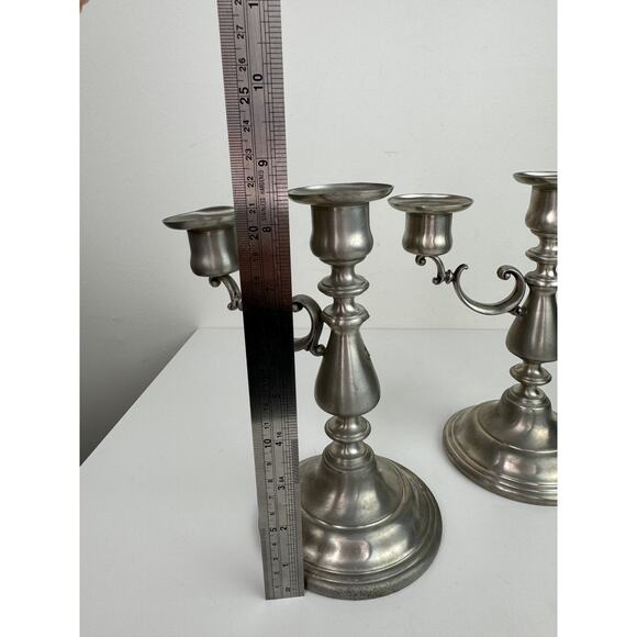 Vintage American Pewter Silver Stainless Steel Decor 2 Candle Holder Stick Set - Picture 8 of 12
